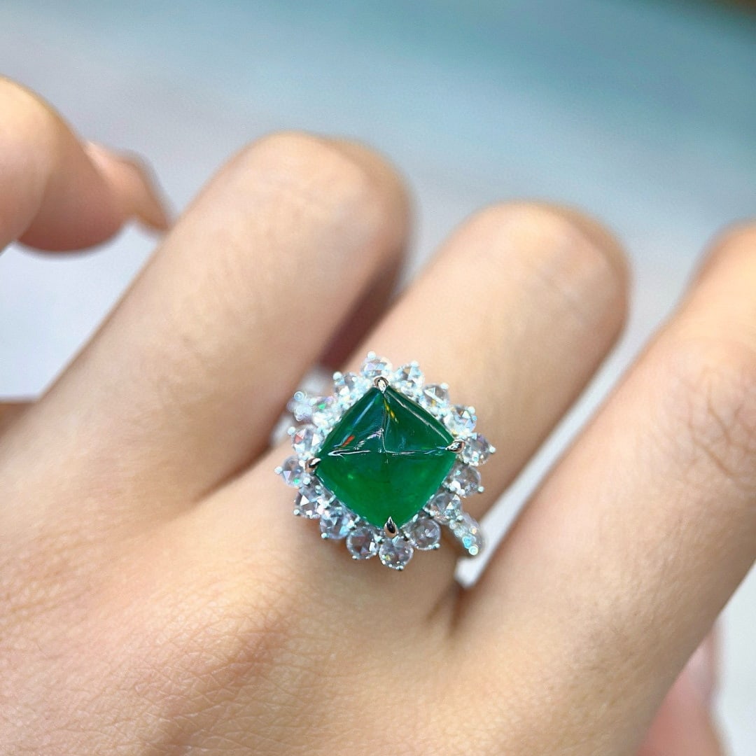 14k Gold 5.96 Ctw Vivid Green Natural Emerald & Diamond Ring/pendant( Without Chain ) - 3
