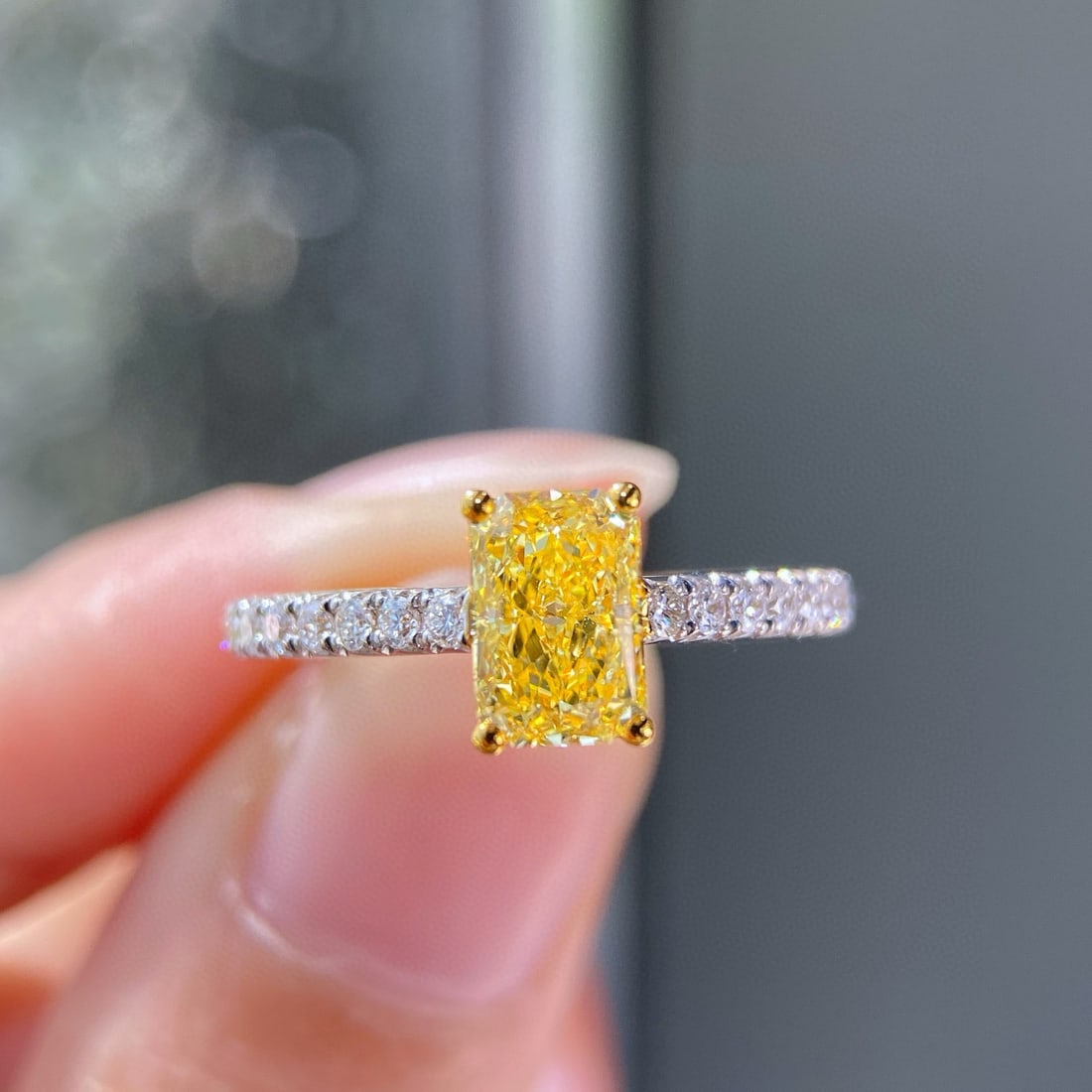 Gia Certified 14k Gold 1.33 Ctw Natural Yellow Diamond & Diamond Ring - 4