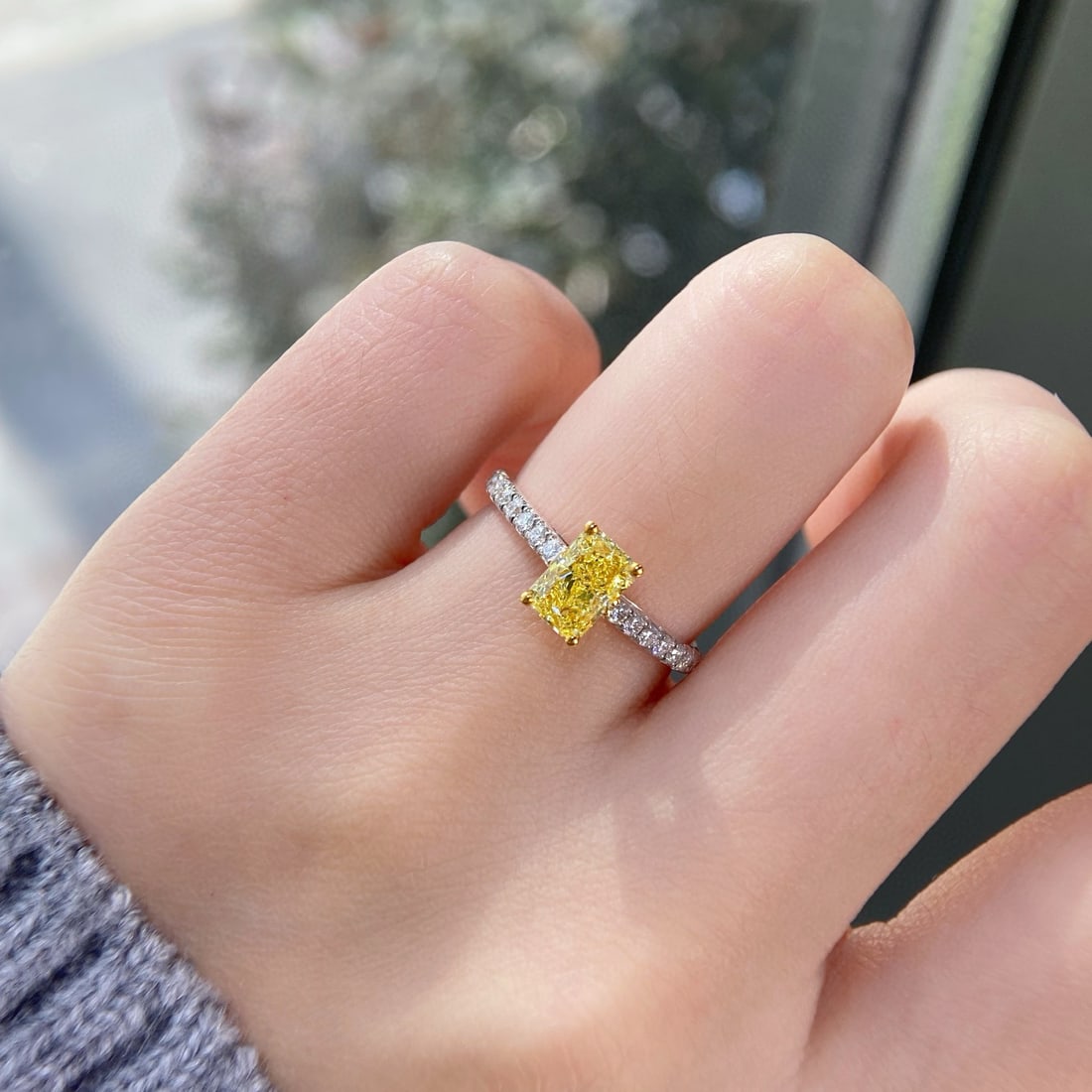 Gia Certified 14k Gold 1.33 Ctw Natural Yellow Diamond & Diamond Ring - 5