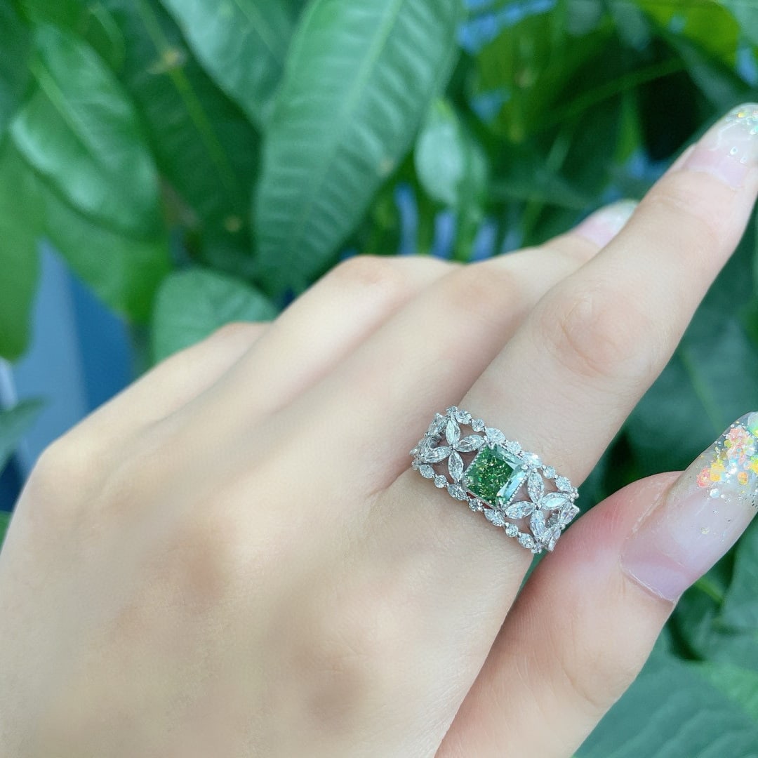 Gia Certified 14k Gold 2.52 Ctw Natural Green Diamond & Diamond Ring - 3