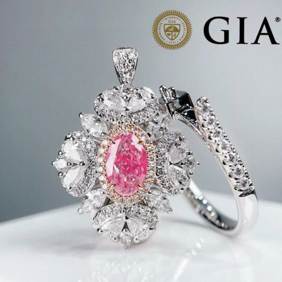 Gia Certified 14k Gold 2.56 Ctw Natural Pink Diamond & Diamond Ring/pendant( Without Chain ) - 2