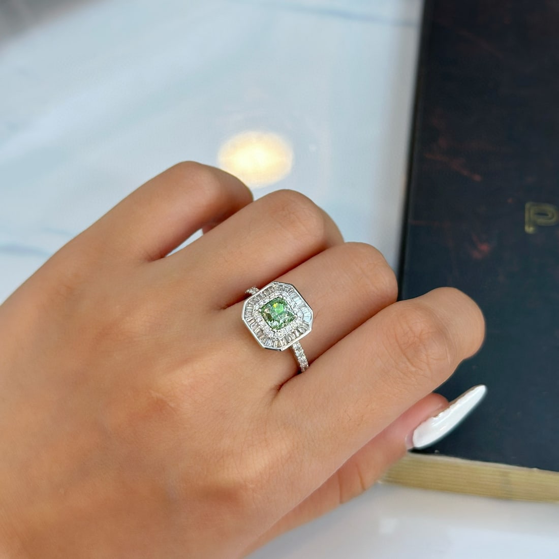 14k Gold 1.55 Ctw Natural Green Diamond & Diamond Ring - 2