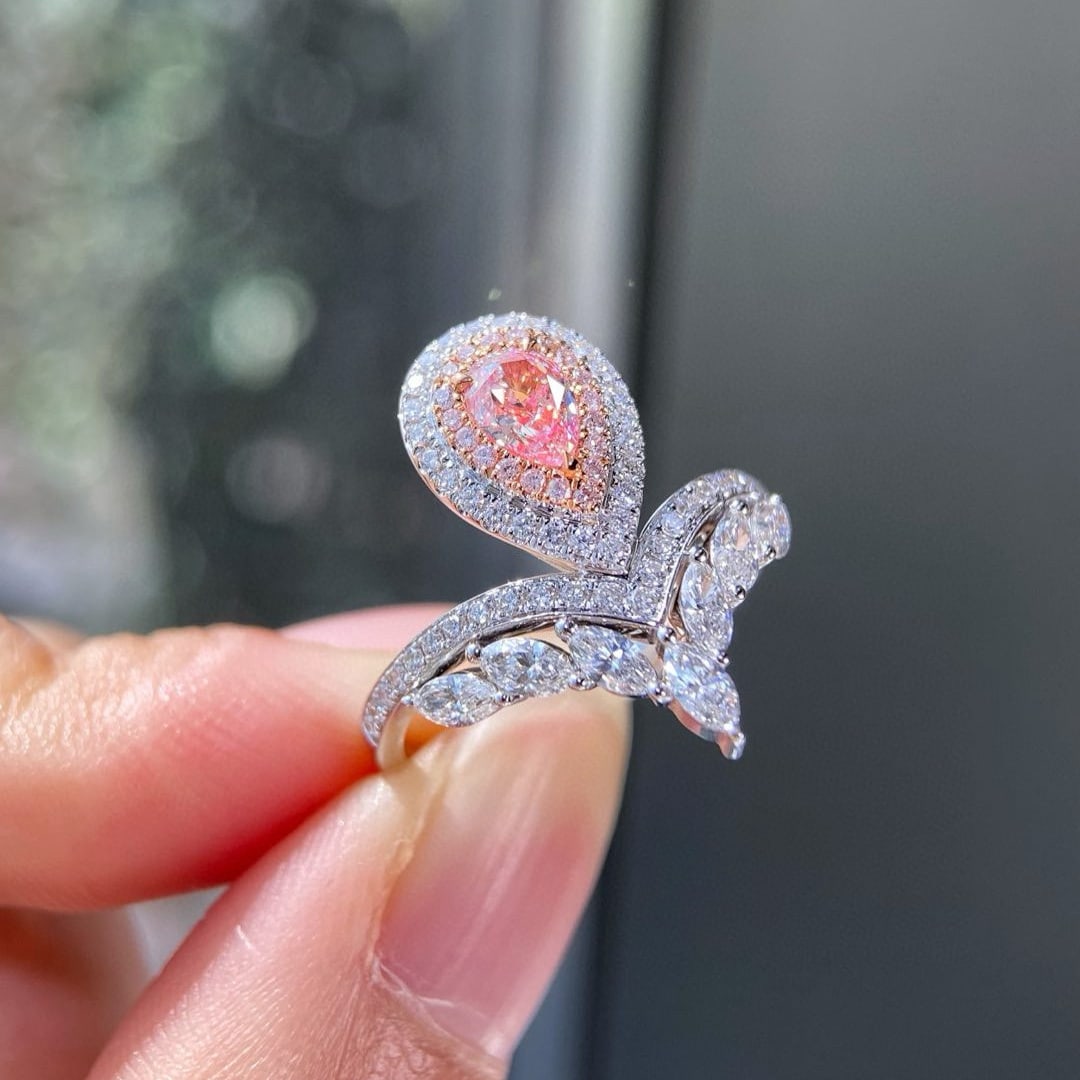 Gia Certified 14k Gold 0.99 Ctw Natural Pink Diamond & Diamond Ring - 2