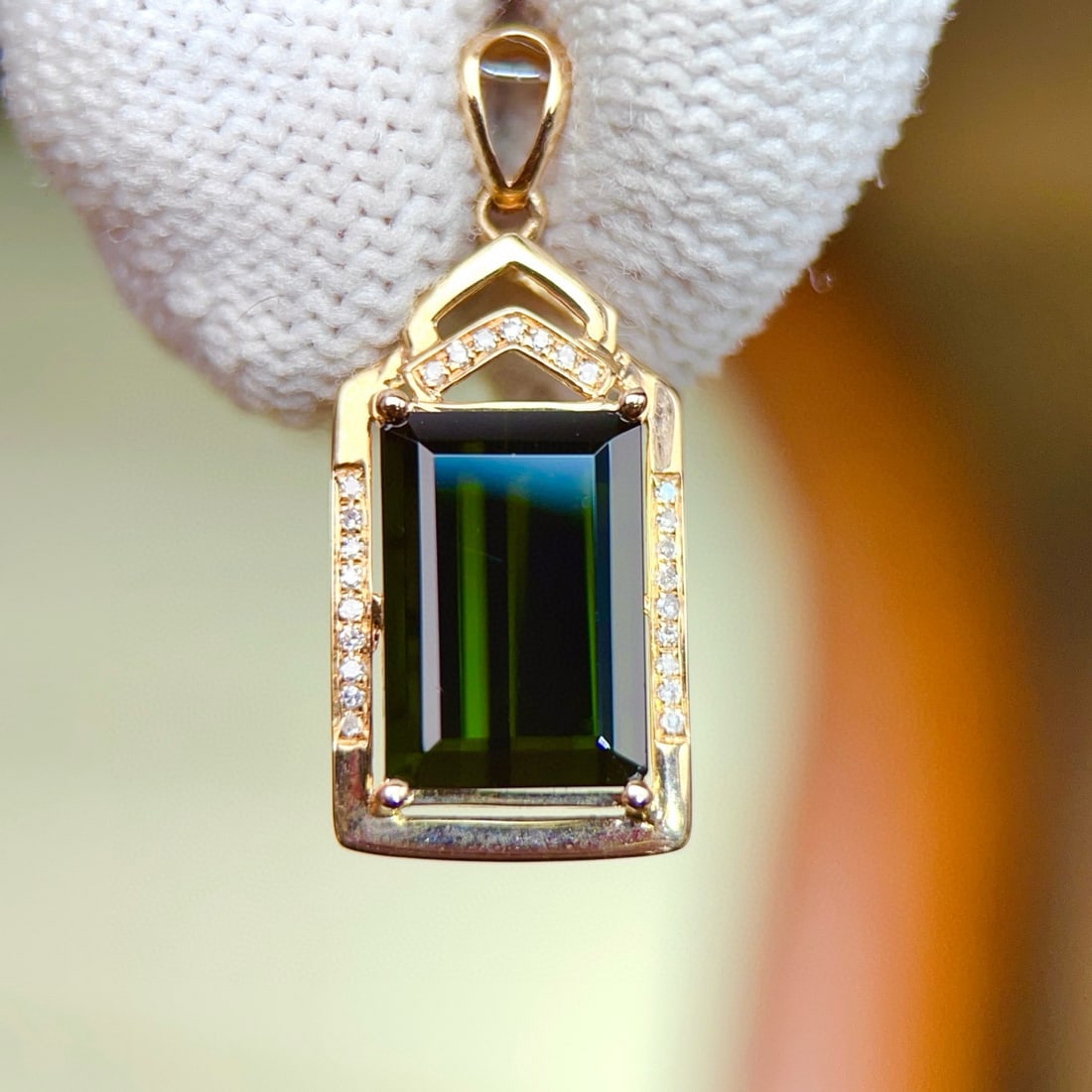 14k Gold 4.52 Ctw Natural Tourmaline & Diamond Pendant( Without Chain ) - 2