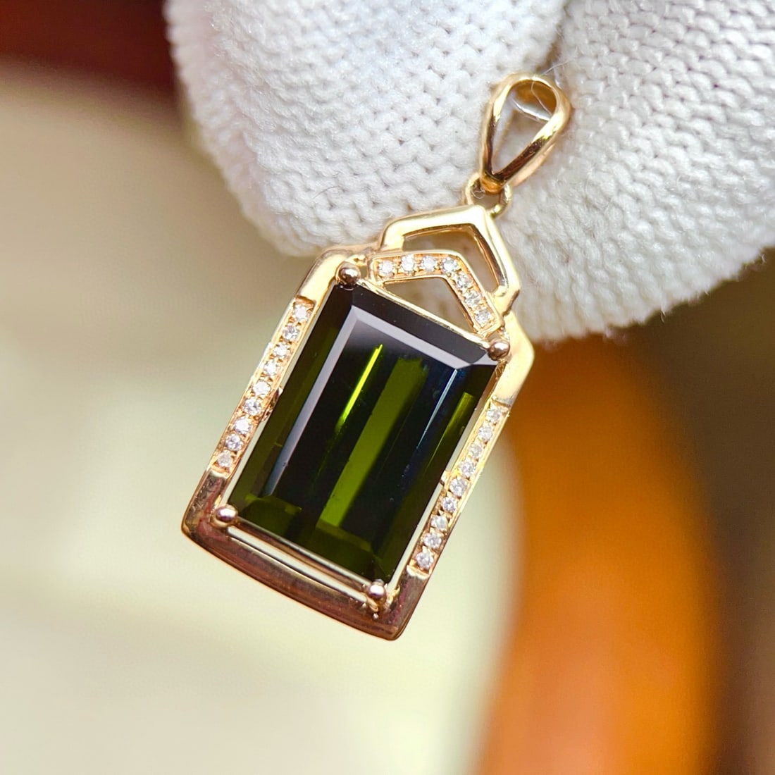 14k Gold 4.52 Ctw Natural Tourmaline & Diamond Pendant( Without Chain ) - 3