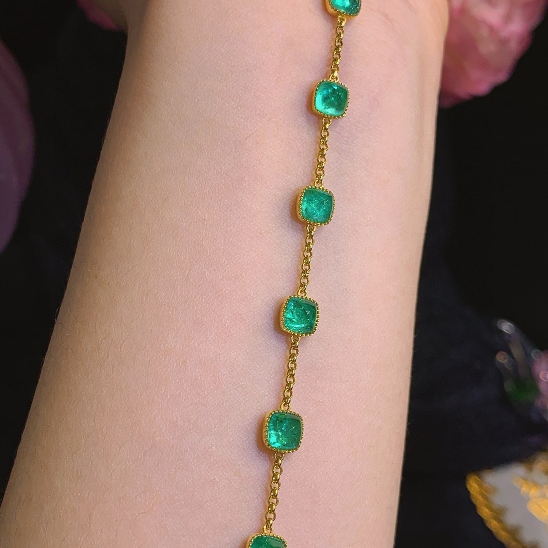 14k Gold 4 Ct Natural Emerald Bracelet - 5