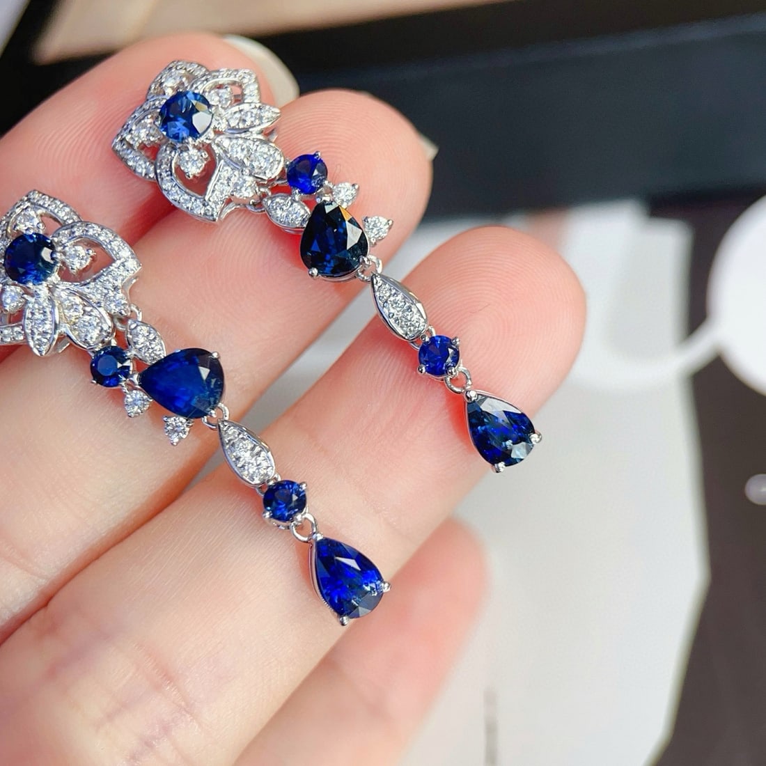14k Gold 4.54 Ctw Natural Sapphire & Diamond Earrings - 3
