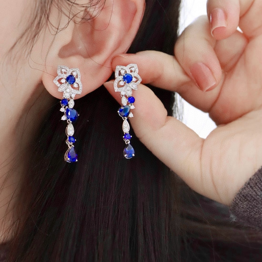 14k Gold 4.54 Ctw Natural Sapphire & Diamond Earrings - 5