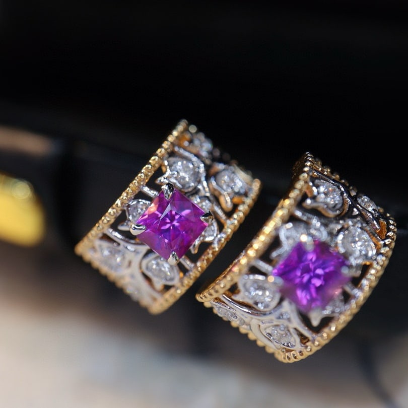 14k Gold 1.20 Ctw Natural Sapphire & Diamond Earrings - 5