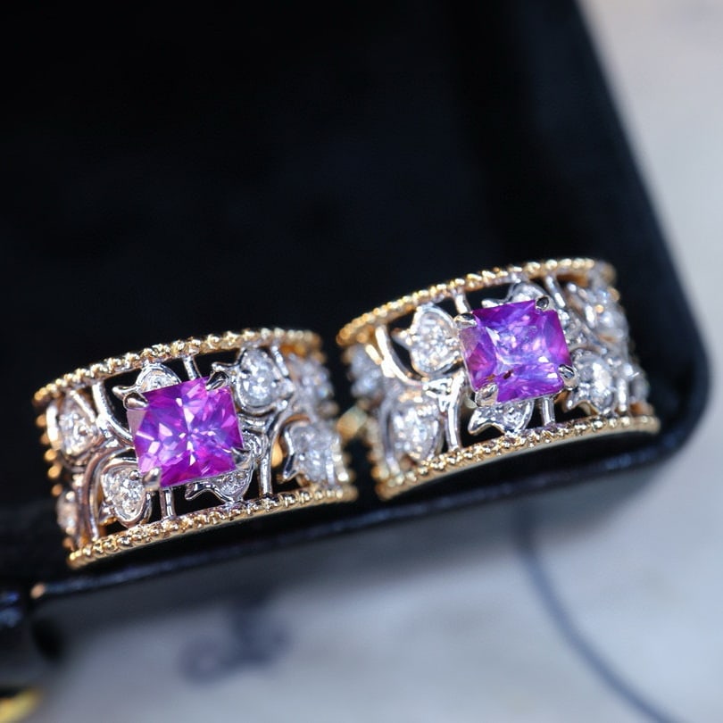 14k Gold 1.20 Ctw Natural Sapphire & Diamond Earrings - 6