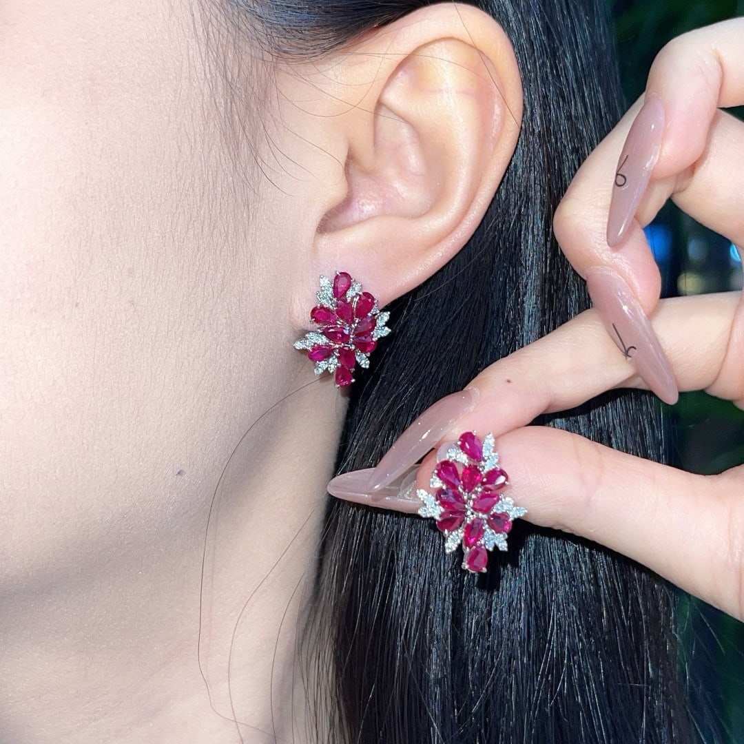 14k Gold 3.4 Ct Natural Ruby & Diamond Earrings - 3