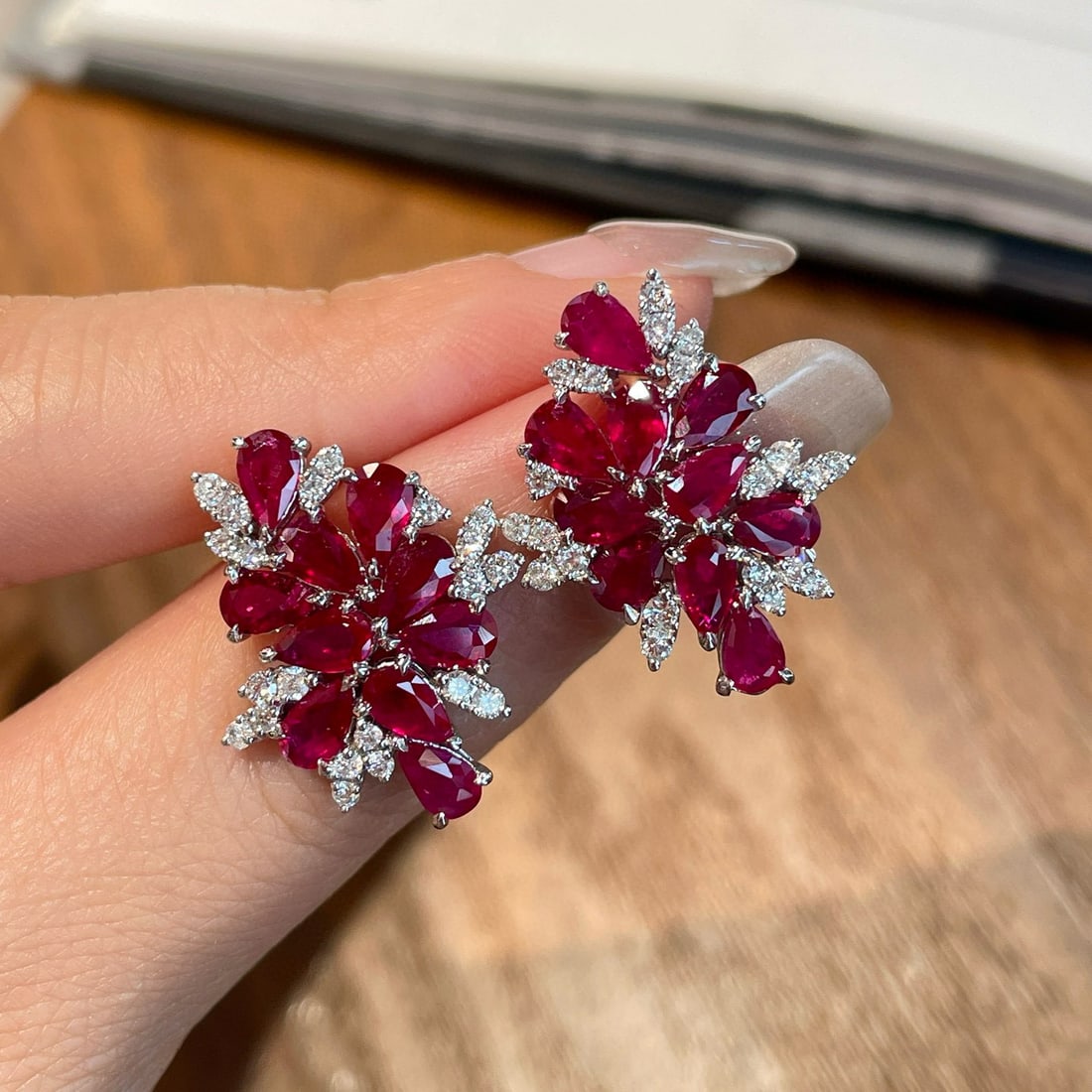 14k Gold 3.4 Ct Natural Ruby & Diamond Earrings - 5