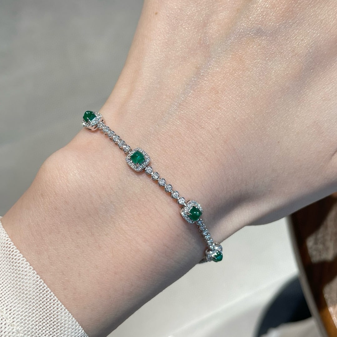 14k Gold 2.00 Ctw Natural Emerald & Diamond Bracelet - 5