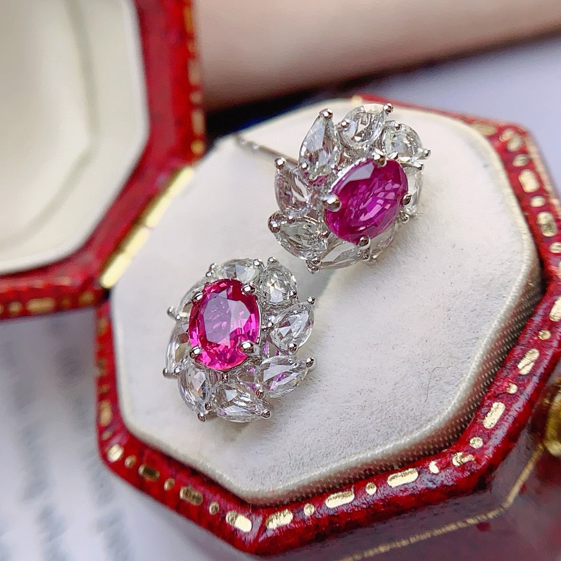 14k Gold 1.00 Ct Natural Ruby & Sapphire Earrings - 2