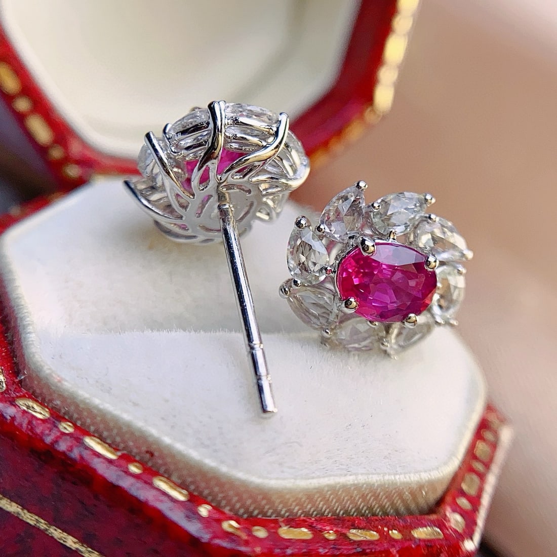 14k Gold 1.00 Ct Natural Ruby & Sapphire Earrings - 3