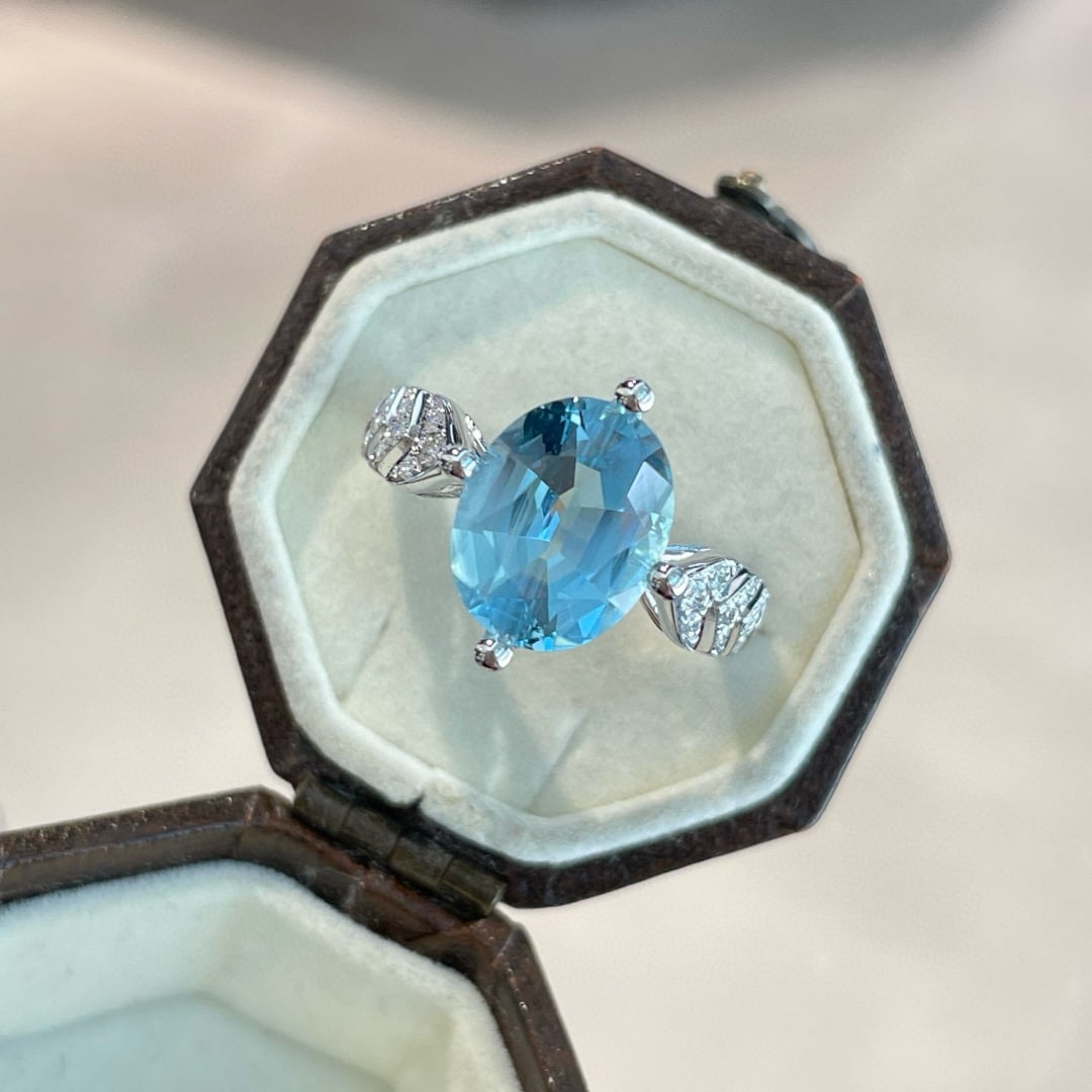 14k Gold 2.35 Ct Natural Aquamarine & Diamond Ring - 3