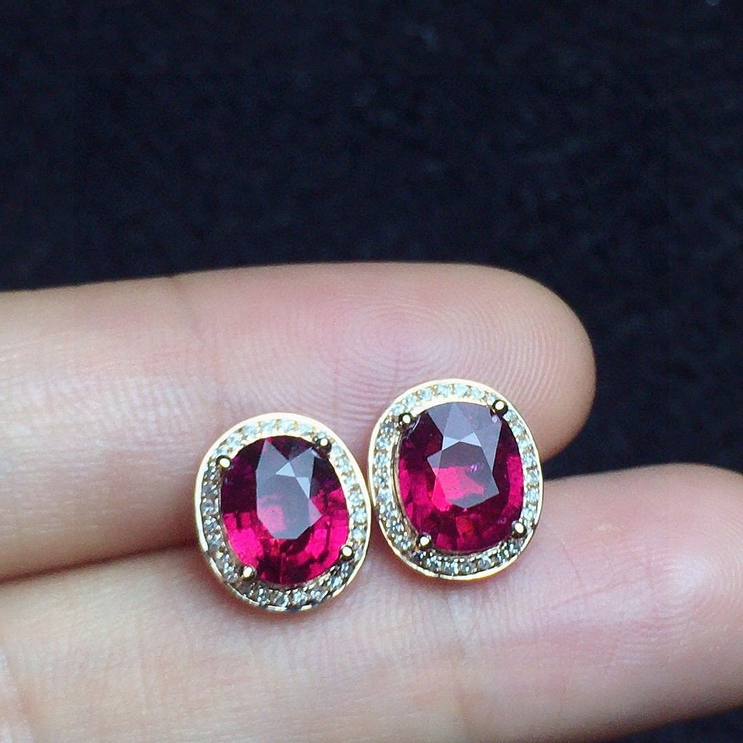 14k Gold 2.38 Ct Natural Tourmaline & Diamond Earrings - 2