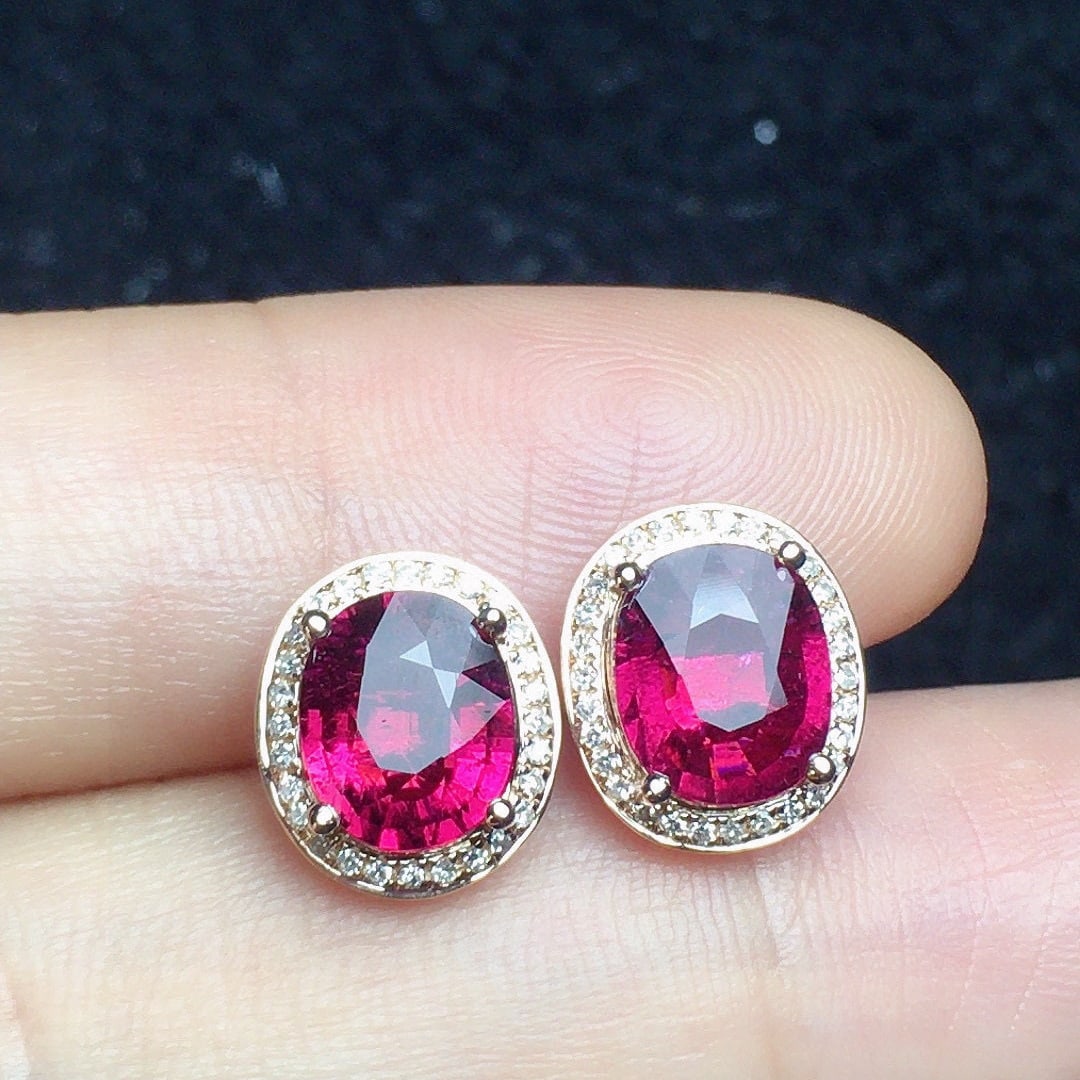 14k Gold 2.38 Ct Natural Tourmaline & Diamond Earrings - 3