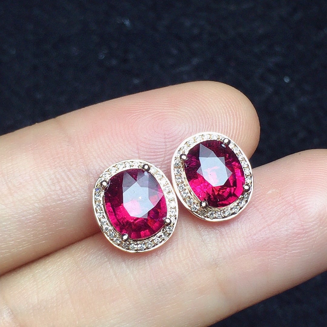 14k Gold 2.38 Ct Natural Tourmaline & Diamond Earrings - 4