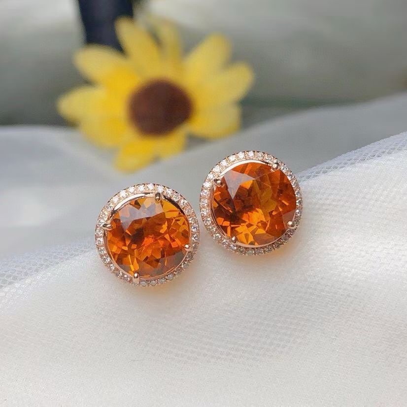14k Gold 4.50 Ct Natural Citrine & Diamond Earrings - 2