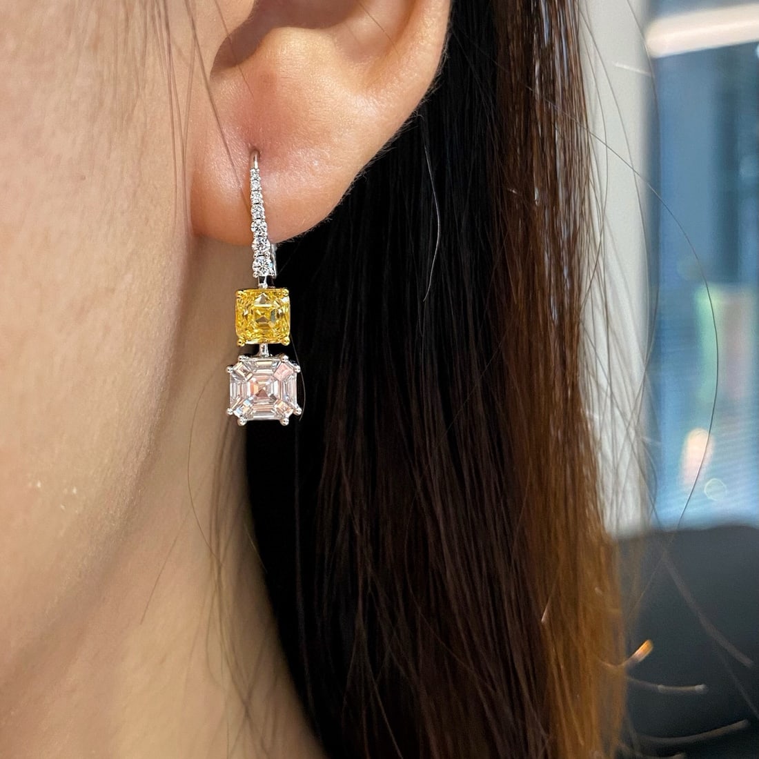Gia Certified 14k Gold 2.91 Ctw Natural Yellow Diamond & Diamond Earrings - 2