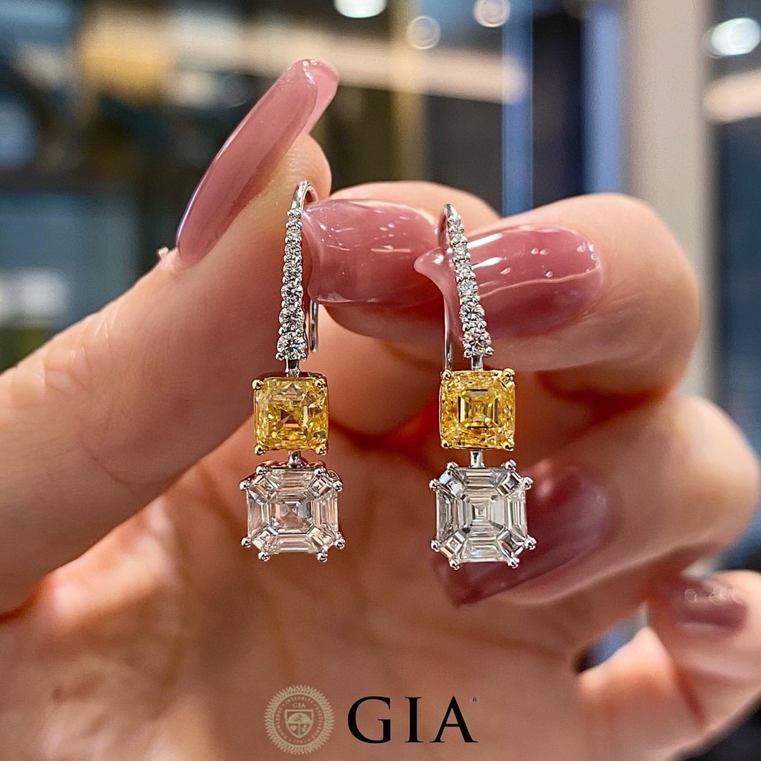 Gia Certified 14k Gold 2.91 Ctw Natural Yellow Diamond & Diamond Earrings - 3