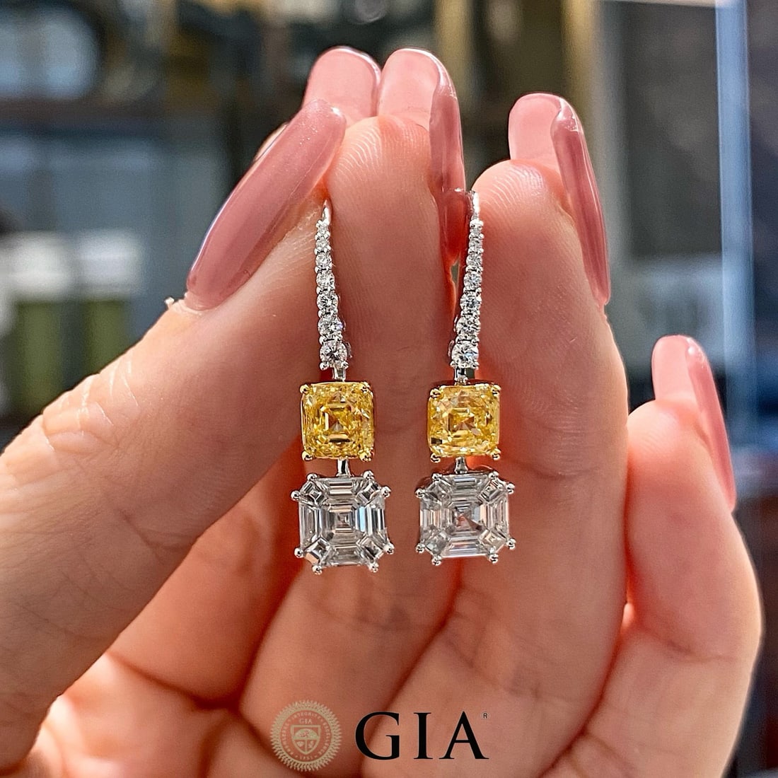 Gia Certified 14k Gold 2.91 Ctw Natural Yellow Diamond & Diamond Earrings - 4