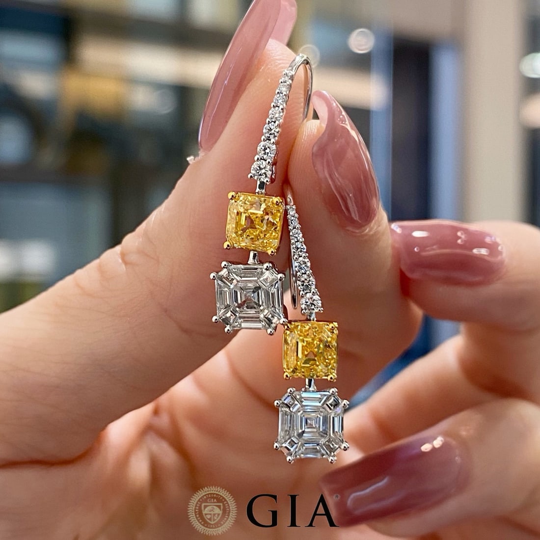 Gia Certified 14k Gold 2.91 Ctw Natural Yellow Diamond & Diamond Earrings - 5