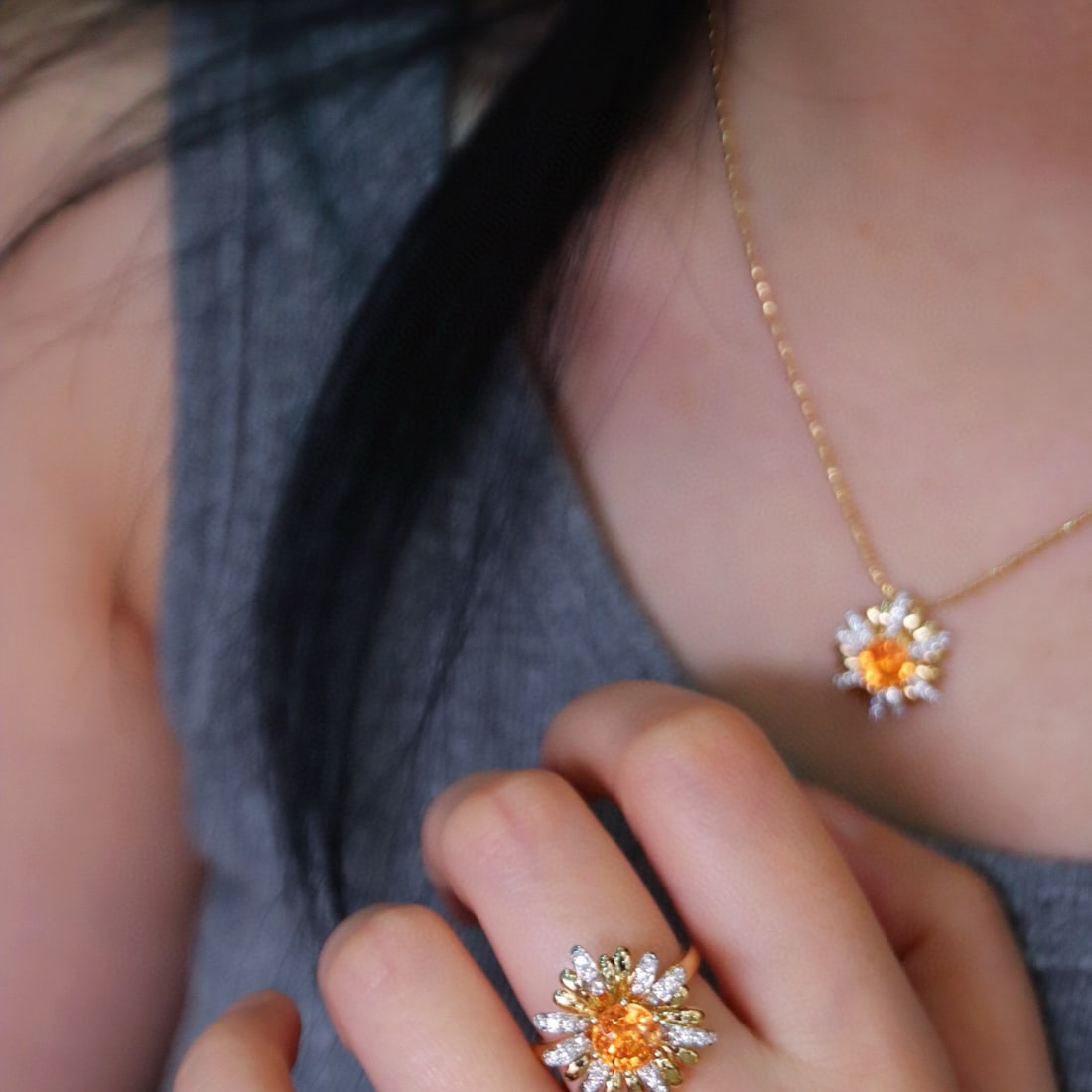 14k Gold 6.28 Ctw Natural Spessartine & Diamond Jewelry Set - 2
