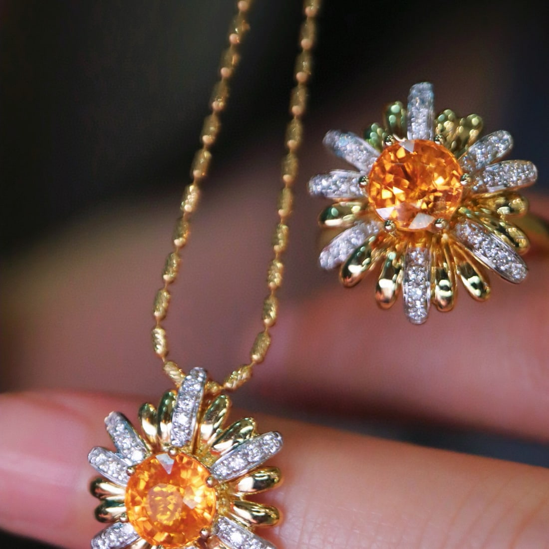 14k Gold 6.28 Ctw Natural Spessartine & Diamond Jewelry Set - 5