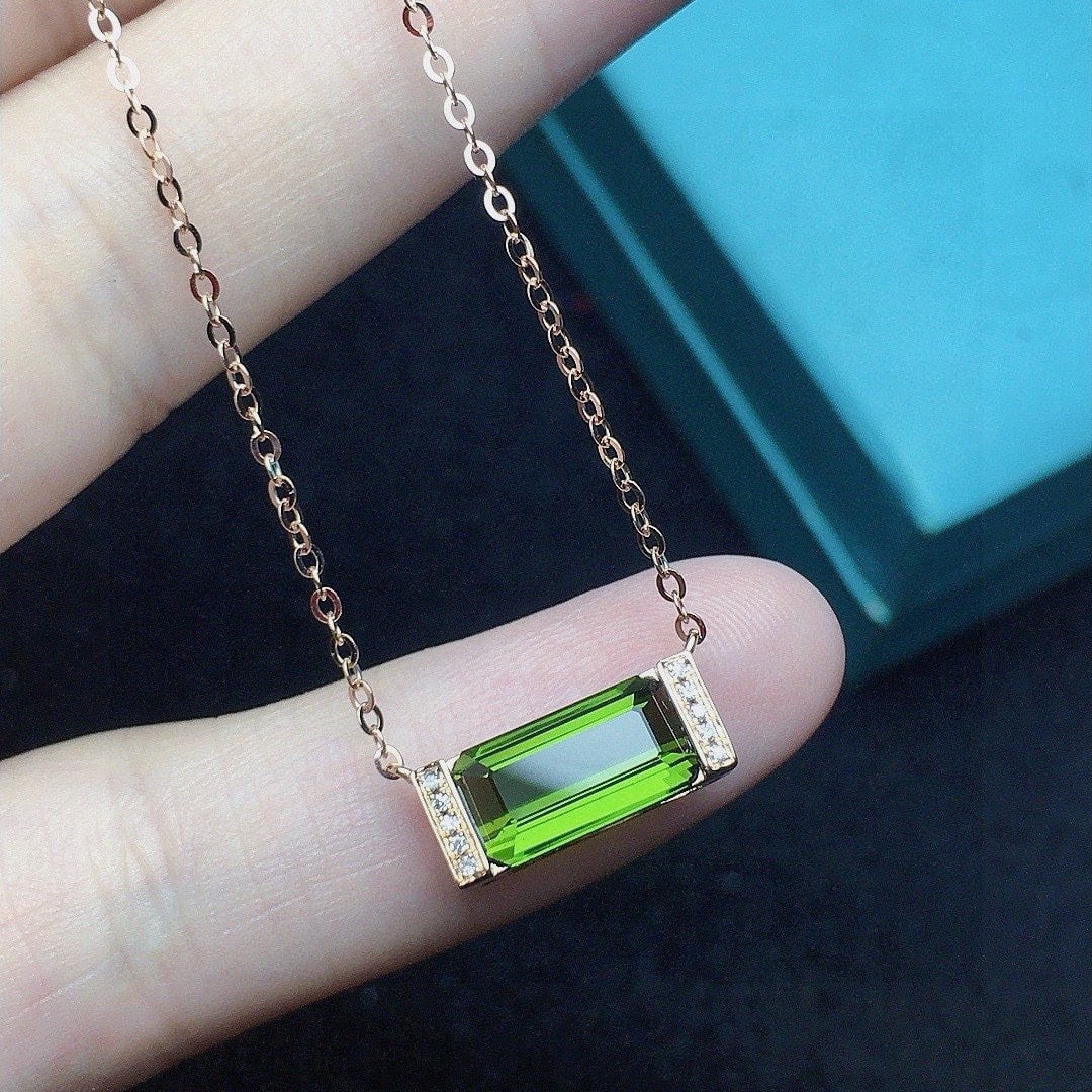 14k Gold 1.68 Ct Natural Tourmaline & Diamond Necklace - 2