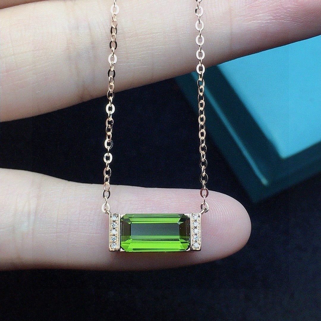 14k Gold 1.68 Ct Natural Tourmaline & Diamond Necklace - 4