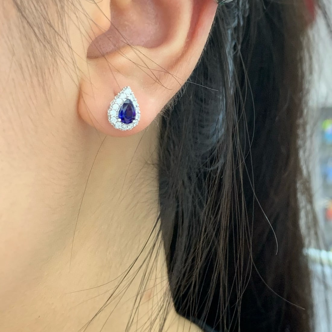 14k Gold 1.11 Ctw Vivid Blue Natural Sapphire & Diamond Earrings - 4