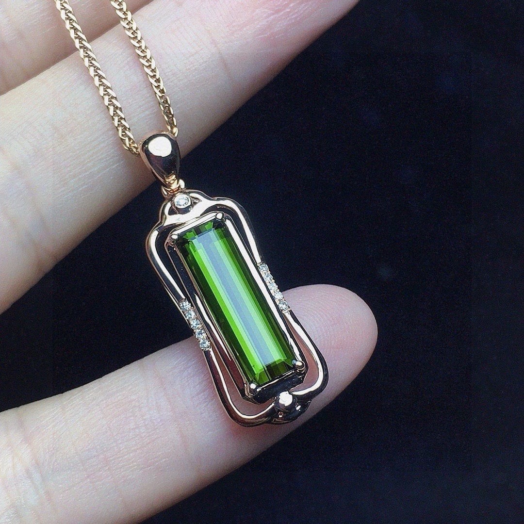 14k Gold 2.35 Ct Natural Tourmaline & Diamond Pendant( Without Chain ) - 2