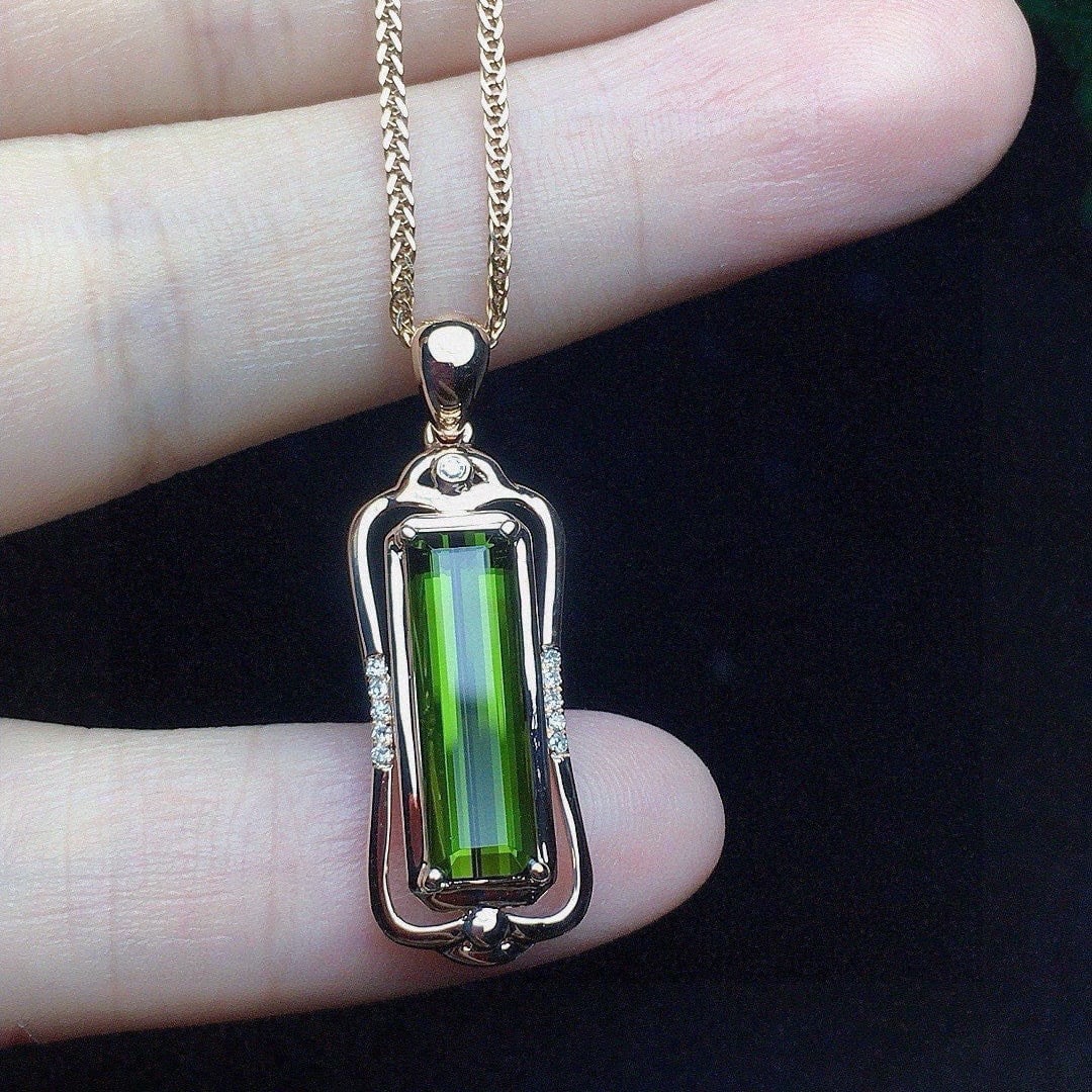 14k Gold 2.35 Ct Natural Tourmaline & Diamond Pendant( Without Chain ) - 3