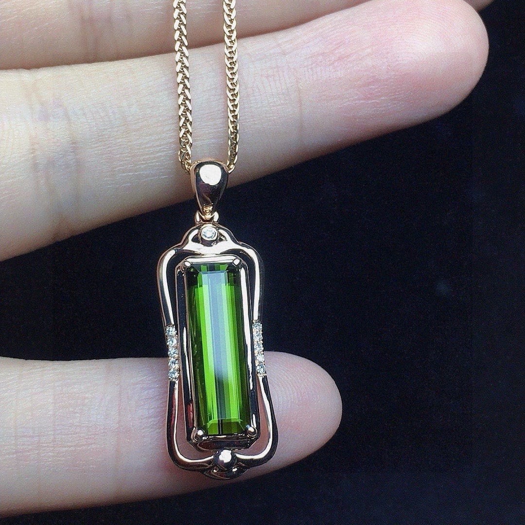 14k Gold 2.35 Ct Natural Tourmaline & Diamond Pendant( Without Chain ) - 4