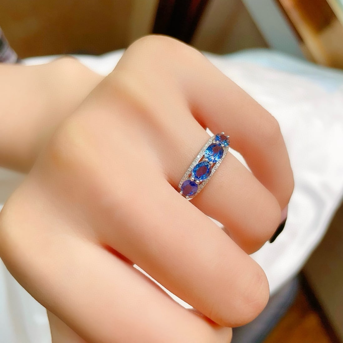 14k Gold 1.37 Ct Natural Sapphire & Diamond Ring - 5
