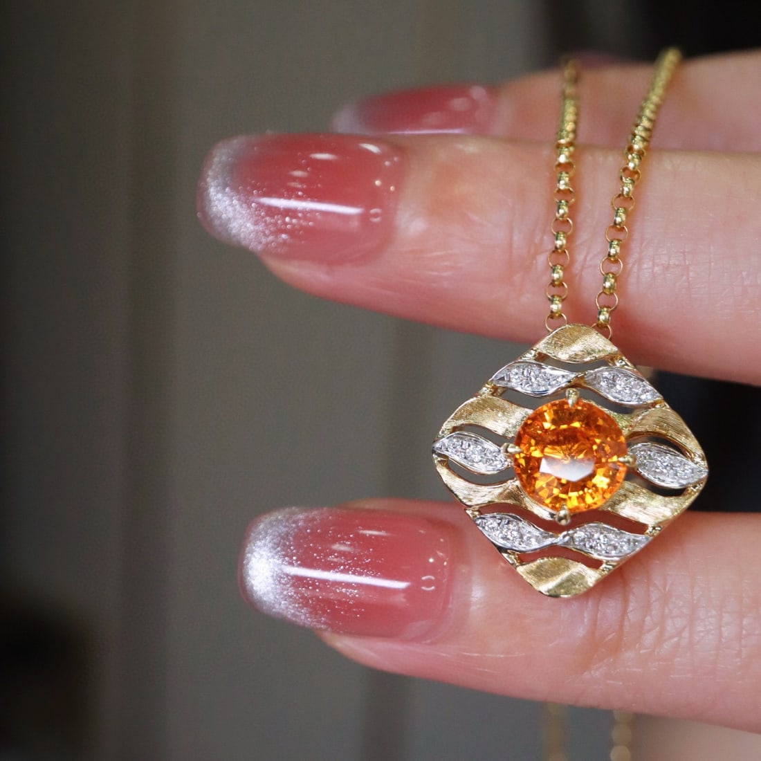 14k Gold 4.41 Ctw Natural Spessartine & Diamond Jewelry Set - 2