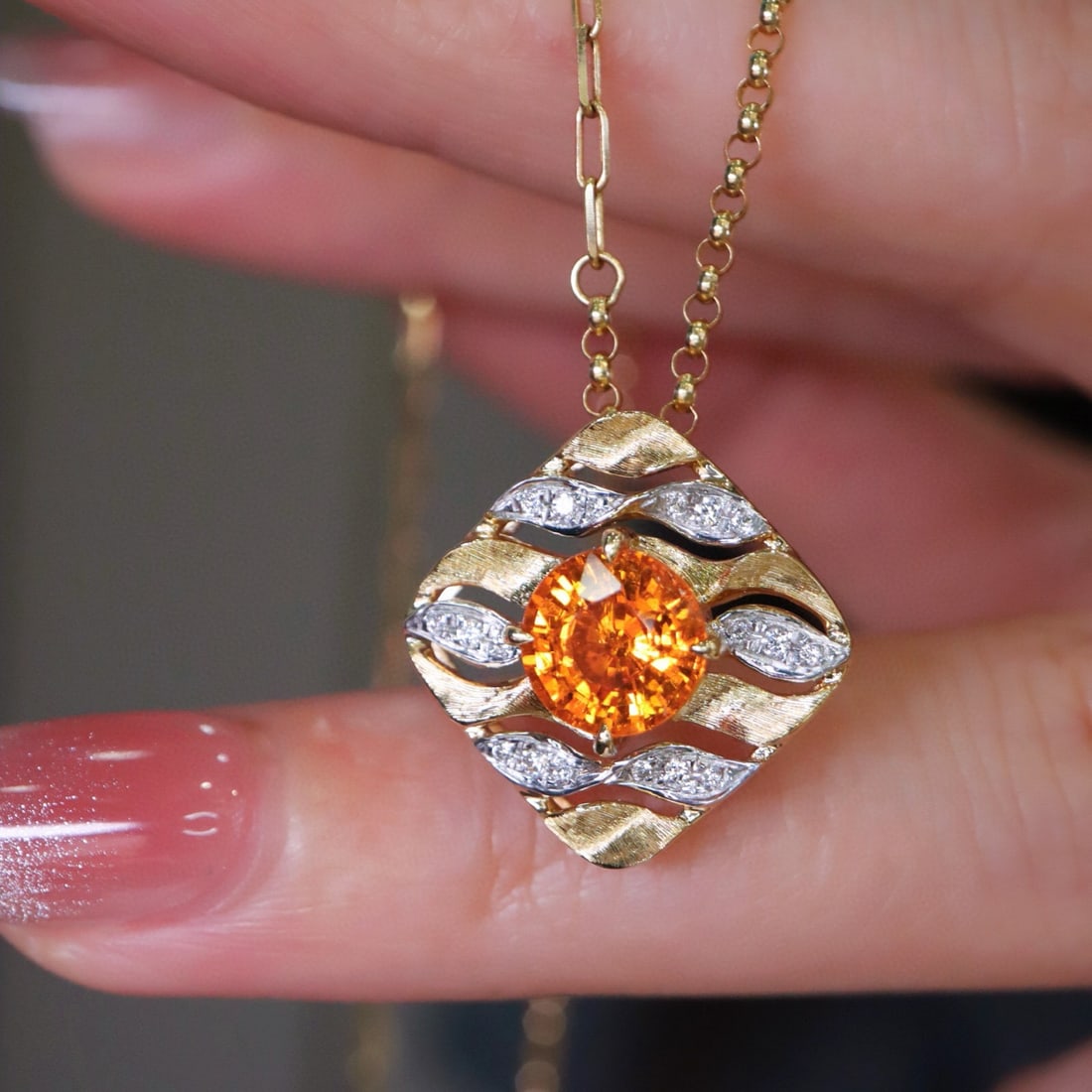 14k Gold 4.41 Ctw Natural Spessartine & Diamond Jewelry Set - 3
