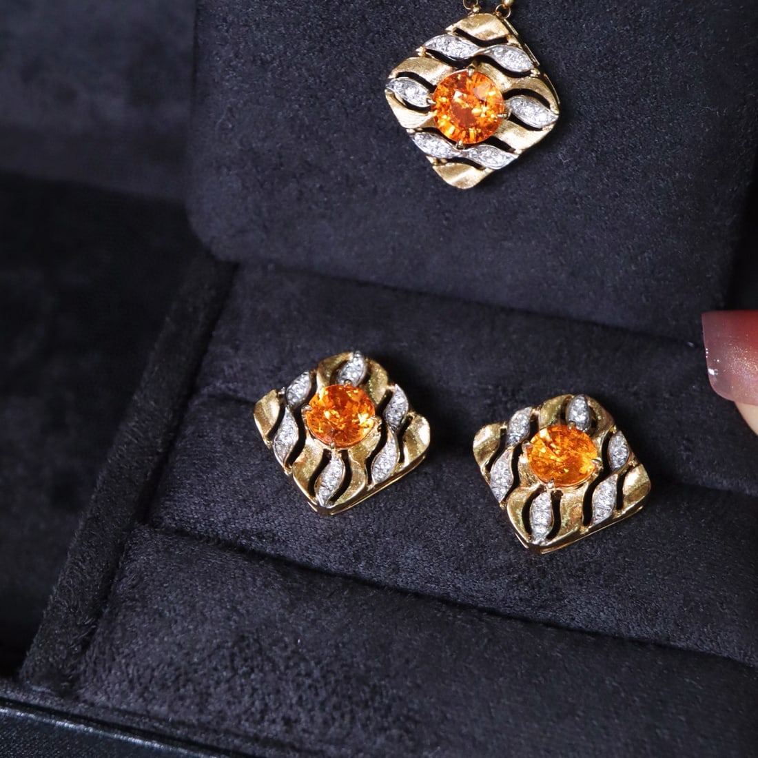 14k Gold 4.41 Ctw Natural Spessartine & Diamond Jewelry Set - 8