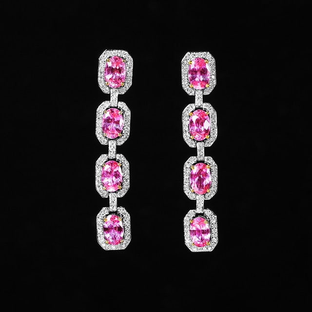 14k Gold 5.04 Ctw Natural Sapphire & Diamond Earrings: Ref:231058214 // gold content:14k gold // main gemstone:sapphire // shape:oval // carat weight:4. 55ct // color:pink // treatment:natural // // adjacent gemstone 2 : diamond // number of stones:164