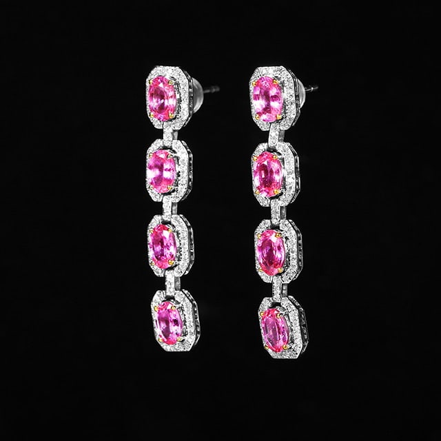14k Gold 5.04 Ctw Natural Sapphire & Diamond Earrings - 2