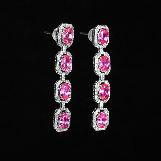 14k Gold 5.04 Ctw Natural Sapphire & Diamond Earrings - 3