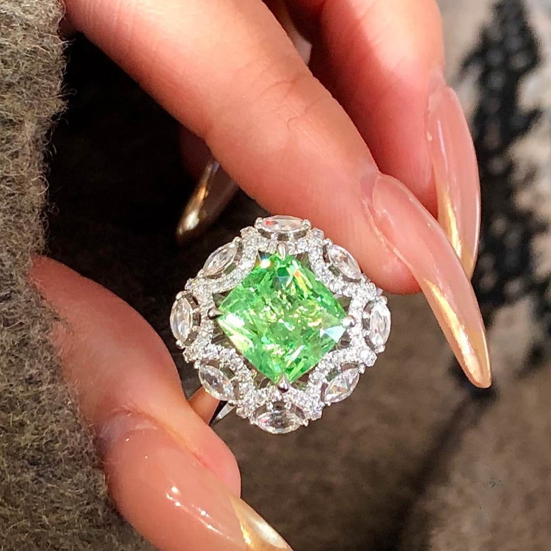 14k Gold 3.64 Ctw Natural Tsavorite & Diamond Ring - 2