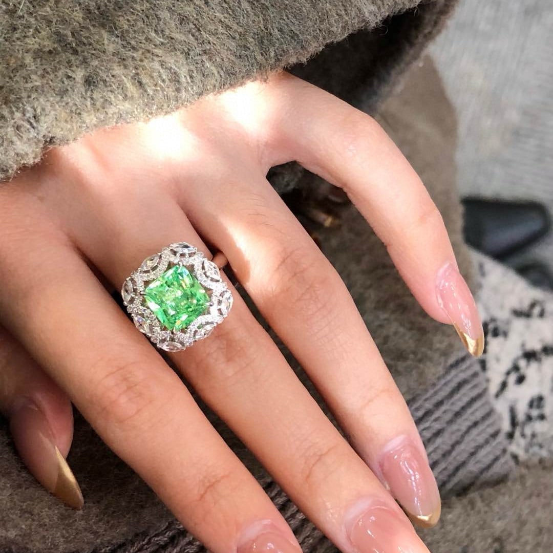 14k Gold 3.64 Ctw Natural Tsavorite & Diamond Ring - 4
