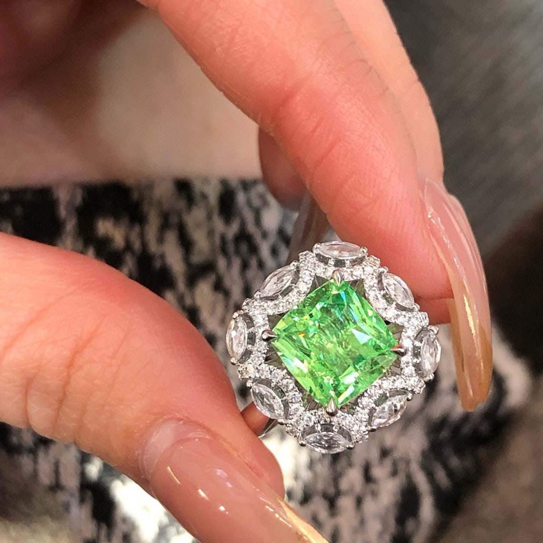 14k Gold 3.64 Ctw Natural Tsavorite & Diamond Ring - 5