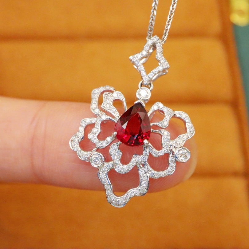 14k Gold 1.54 Ctw Natural Ruby & Diamond Pendant( Without Chain ) - 3