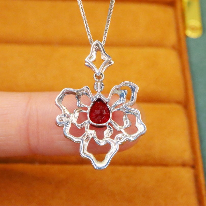 14k Gold 1.54 Ctw Natural Ruby & Diamond Pendant( Without Chain ) - 4