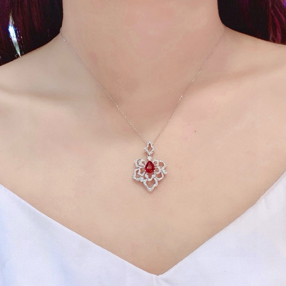 14k Gold 1.54 Ctw Natural Ruby & Diamond Pendant( Without Chain ) - 5