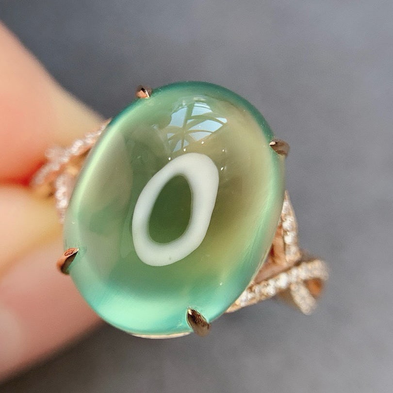 14k Gold 11.39 Ct Natural Prehnite & Diamond Ring - 3